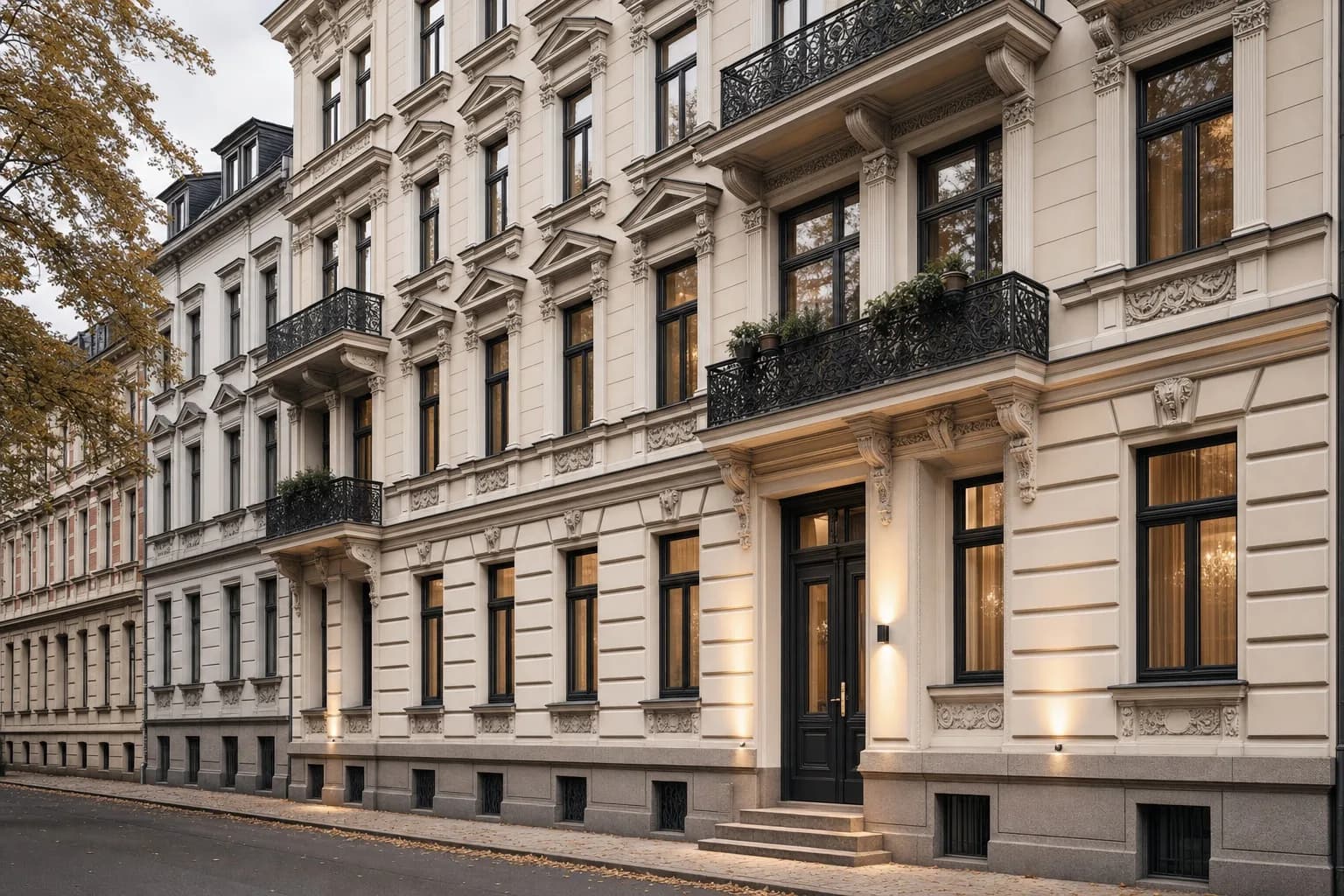 Visualisierung einer sanierten historischen Fassade in Deutschland